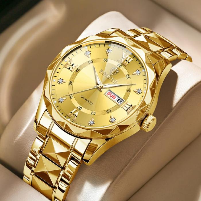 BINBOND Premium Golden Quartz Men's Watch